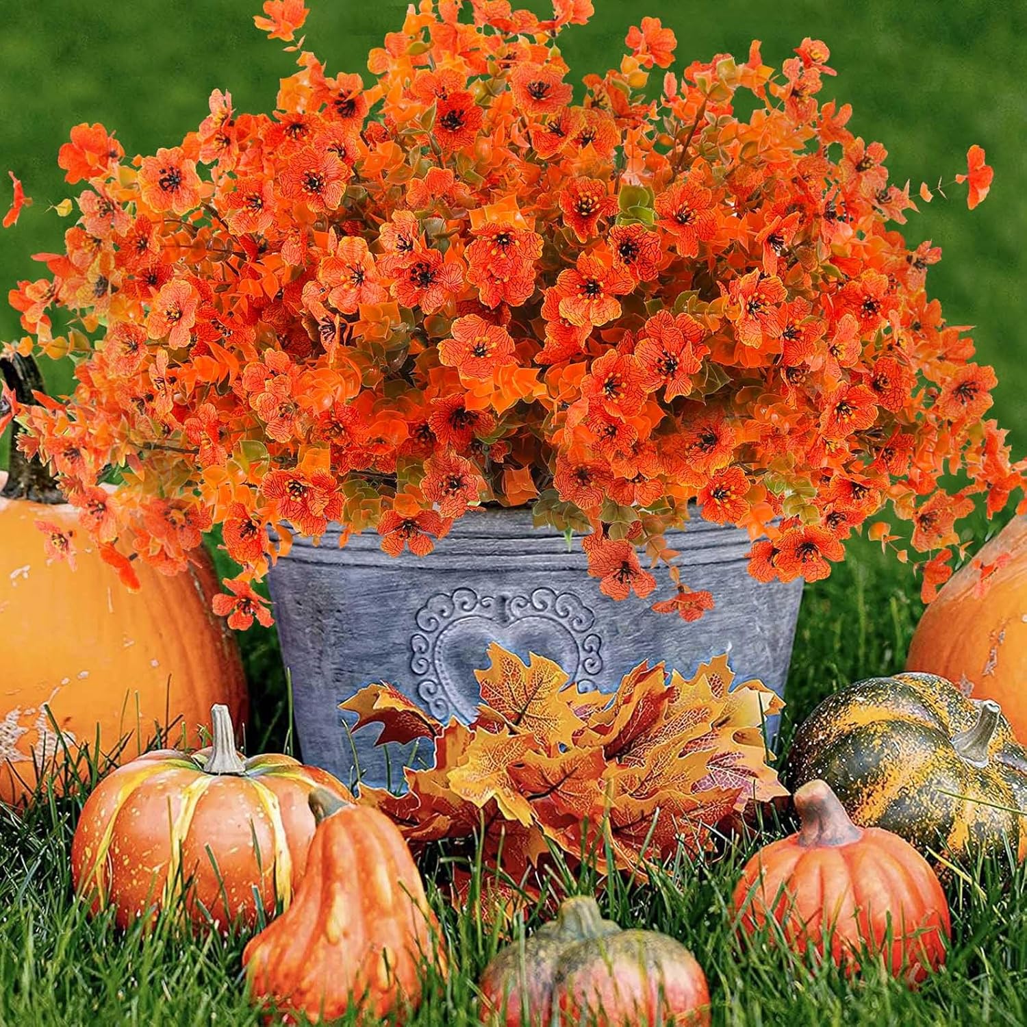 36 Pcs Artificial Mums Flowers Outdoor Plastic Fall Flowers Fake Mums Autumn Greenery Flower for Porch Window Box Farmhouse Thanksgiving Home Decor(36, Orange)