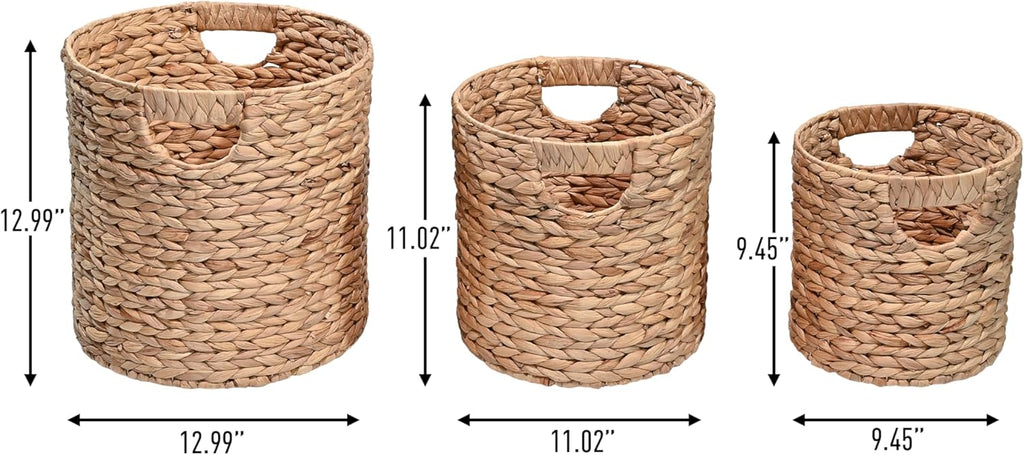 happimess BSK2011A-3SET Avery Bohemian Cottage Handwoven Hyacinth Cylinder Nesting Wicker Storage Baskets with Handles, Natural (Set of 3), Seagrass Containers for Decoration in Living Room, Bedroom
