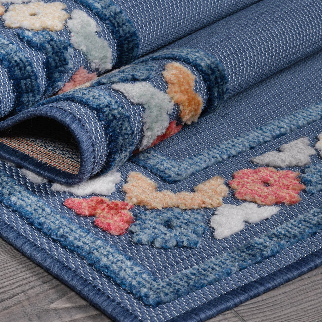 Beverly Rug Outdoor Rug 5x7 Modern Bordered Area Rugs for Indoor and Outdoor Patio Easy to Clean Non Shedding Living Room Porch Garden Washable Outside Carpet (5 x 7 Blue)