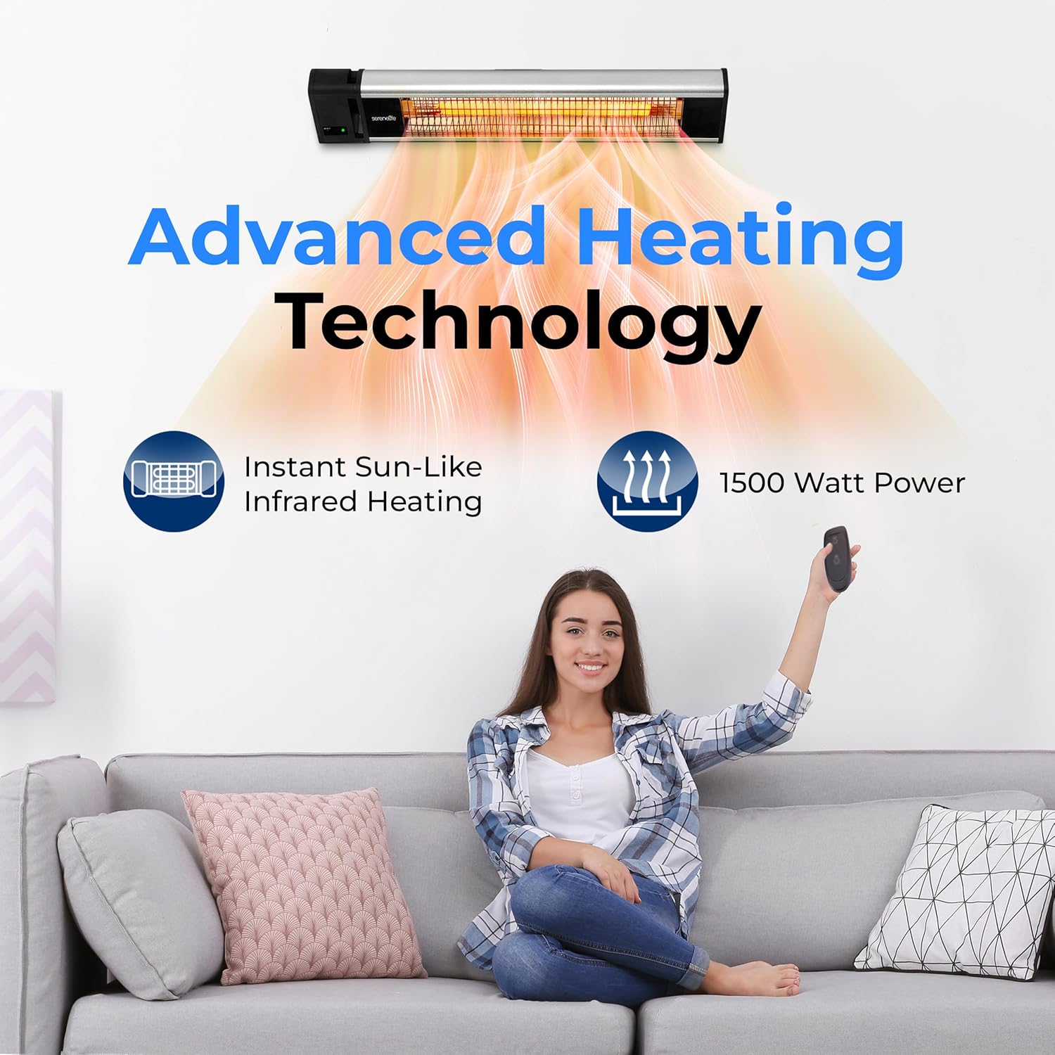 SereneLife Infrared Patio Heater, Wall-Mounted Electric Heater with Remote, 1500W, IP65 Approved, Odorless, Indoor/Outdoor for Patio, Restaurant, Backyard, Garage, Decks