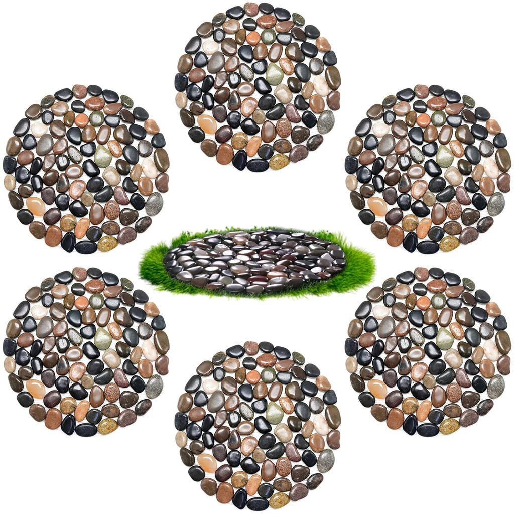 10in River Rock Stepping Stones Set - 6 Pack | Polished Pebble | Long-Lasting PVC Mesh Backing | Perfect for Garden Paths and Lawns Outdoor Landscaping Decoration | Mixed Circle