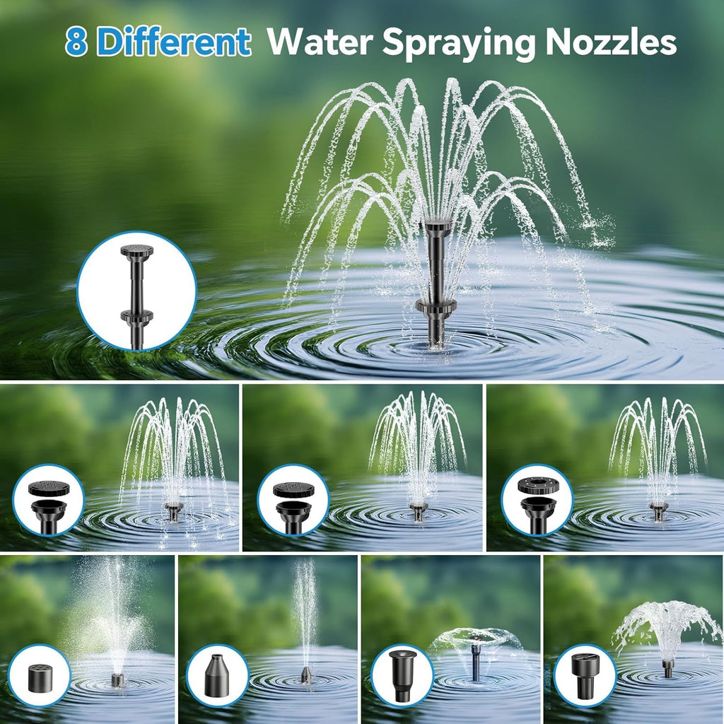 POPOSOAP Solar Fountain Pump with Pond Filter Kit Built-in 3000mAh Battery Backup, 8W Solar Water Fountain Pump, Pond Filters for Outdoor Ponds Bird Baths DIY Water Feature