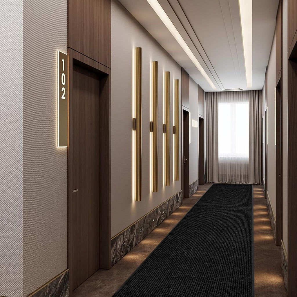 Rubber Door Mat About W3' ×L16' Heavy Duty Large Outdoor Indoor Mat Durable Entrance Doormat Waterproof Rubber Back Rugs for Home Entryway Patio Porch Office Business Areas (Black)