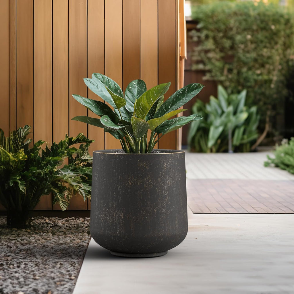 Kante 15.3" Dia Round Concrete Planter, Outdoor Indoor Large Plant Pots Containers with Drainage Hole and Rubber Plug for Home Garden Patio, Oil Rubbed Bronze