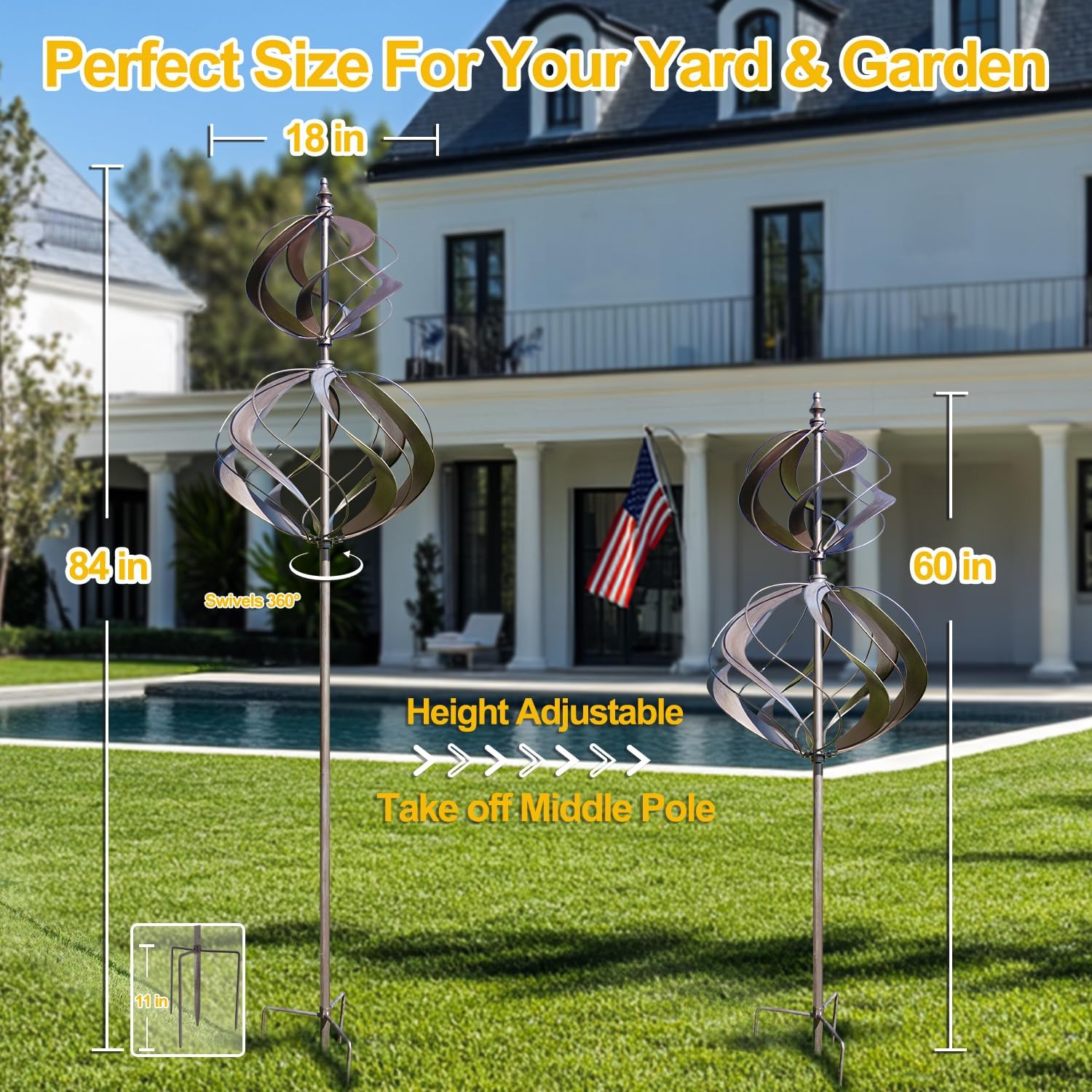 LimeHill Wind Spinner for Yard and Garden - Large Metal Windspinners for Outdoor Decorations (Silver Spherality)