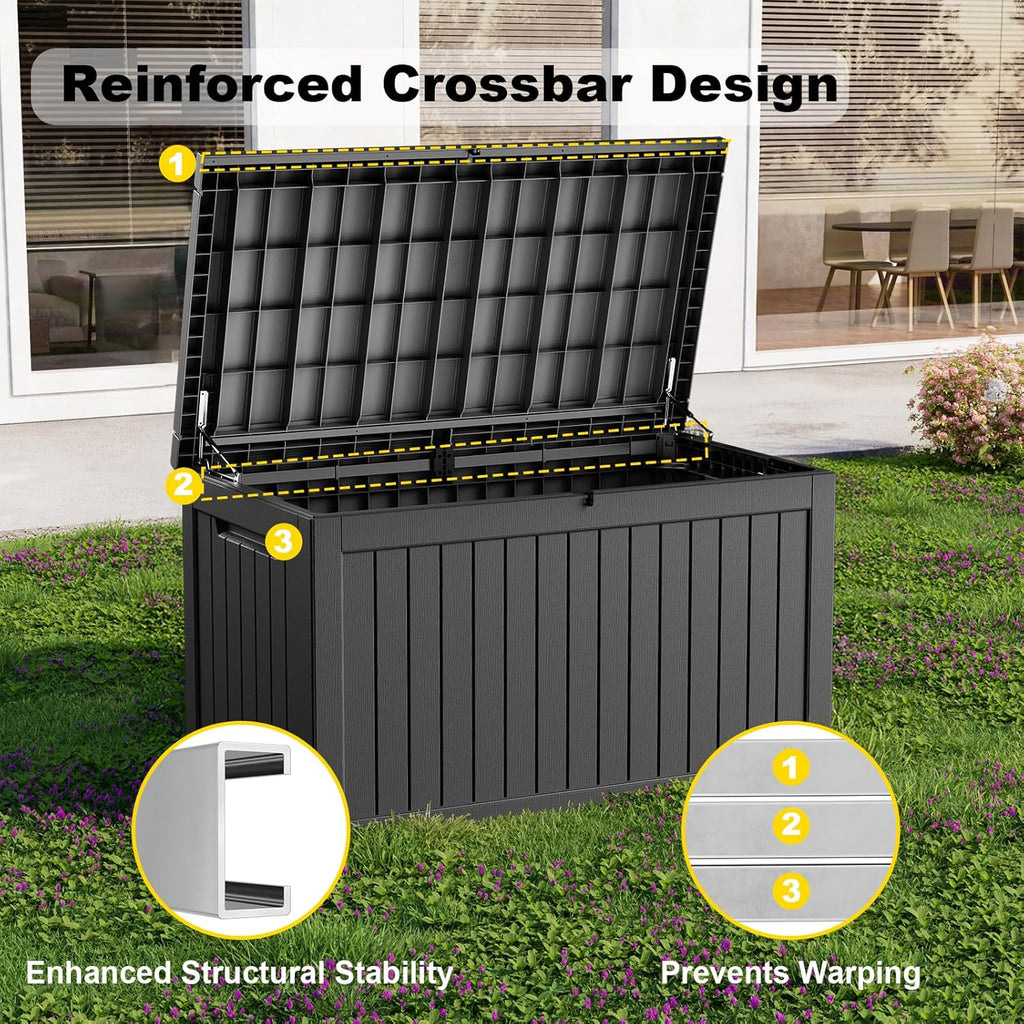 230 Gallon Outdoor Deck Box,Storage Lockable Waterproof Patio Furniture,Garden Tools,Cushions,Pool Accessories Outside Storage Resin Box(Black)