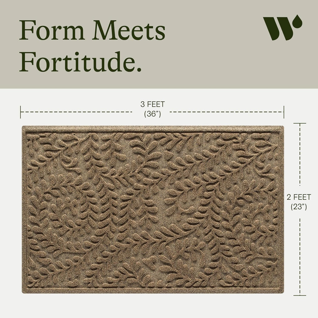 WaterHog Indoor/Outdoor Door Mat, 2' x 3' Made in USA, Durable & Skid-Resistant Front Door Rug, Decorative, Water-Trapping & Heavy-Duty Entryway Floor Mat For Your Home, Boxwood Collection Khaki/Camel