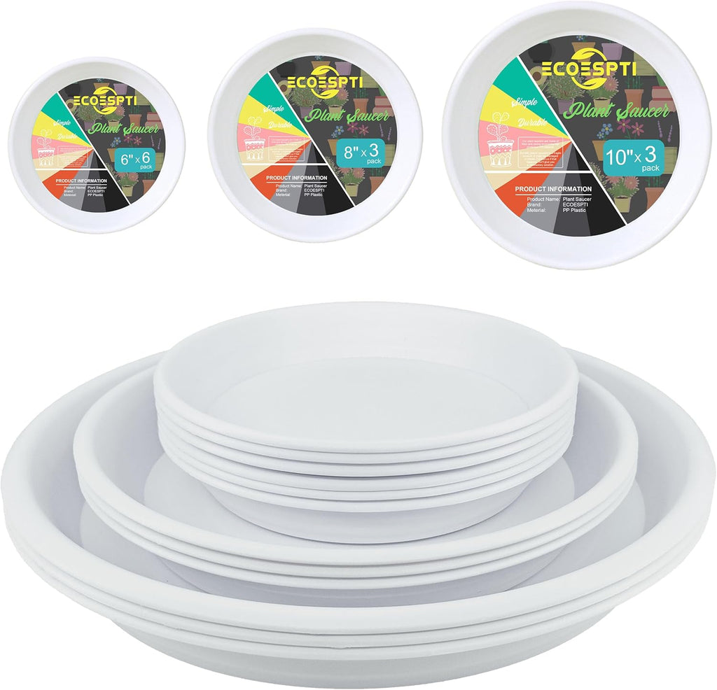 12Pcs Colourful Plant Saucer, 6 8 10 Inch Durable Plastic Plant Tray, Round Plant Pot Saucers, Drip Tray for Indoor and Outdoor Garden, White