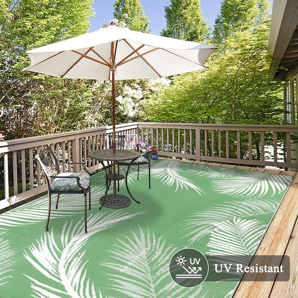 Pauwer Waterproof Outdoor Rug 6x9, Reversible Plastic Straw Patio Camping Rug, Indoor Outdoor RV Mat Carpet for Deck, Camper, Porch, Balcony, Backyard, Picnic, Leaf Green