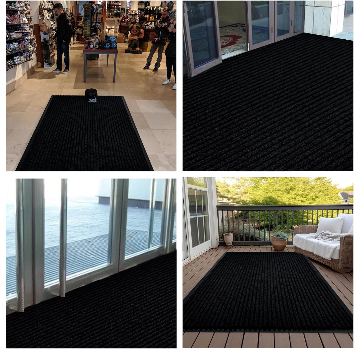 fani Heavy Duty Large Outdoor Indoor Entrance Black Doormat Waterproof Low Profile Entrance Rug Front Door Mat Patio Anti-Skid Rubber Back, 48x120 inch (Jet Black)