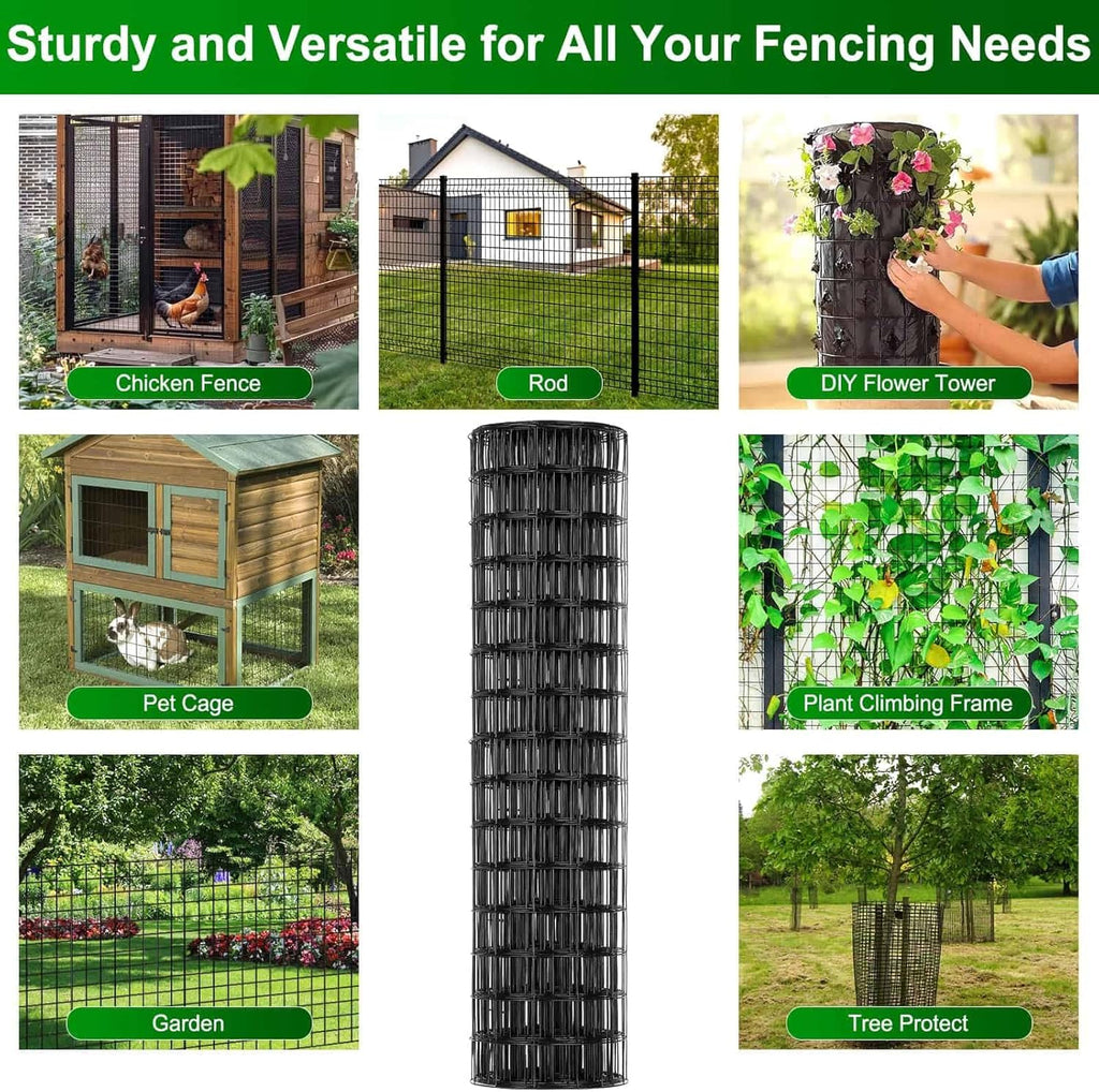 Black PVC Coated Welded Wire Fence 36 Inch x 59 Foot, 2.4" x 2.4" 15GA Garden Wire Fenceing Vinyl Coated Metal Wire Mesh Roll for Yard Vegetable Plant Protection Outdoor Dogs Chicken Poultry Netting