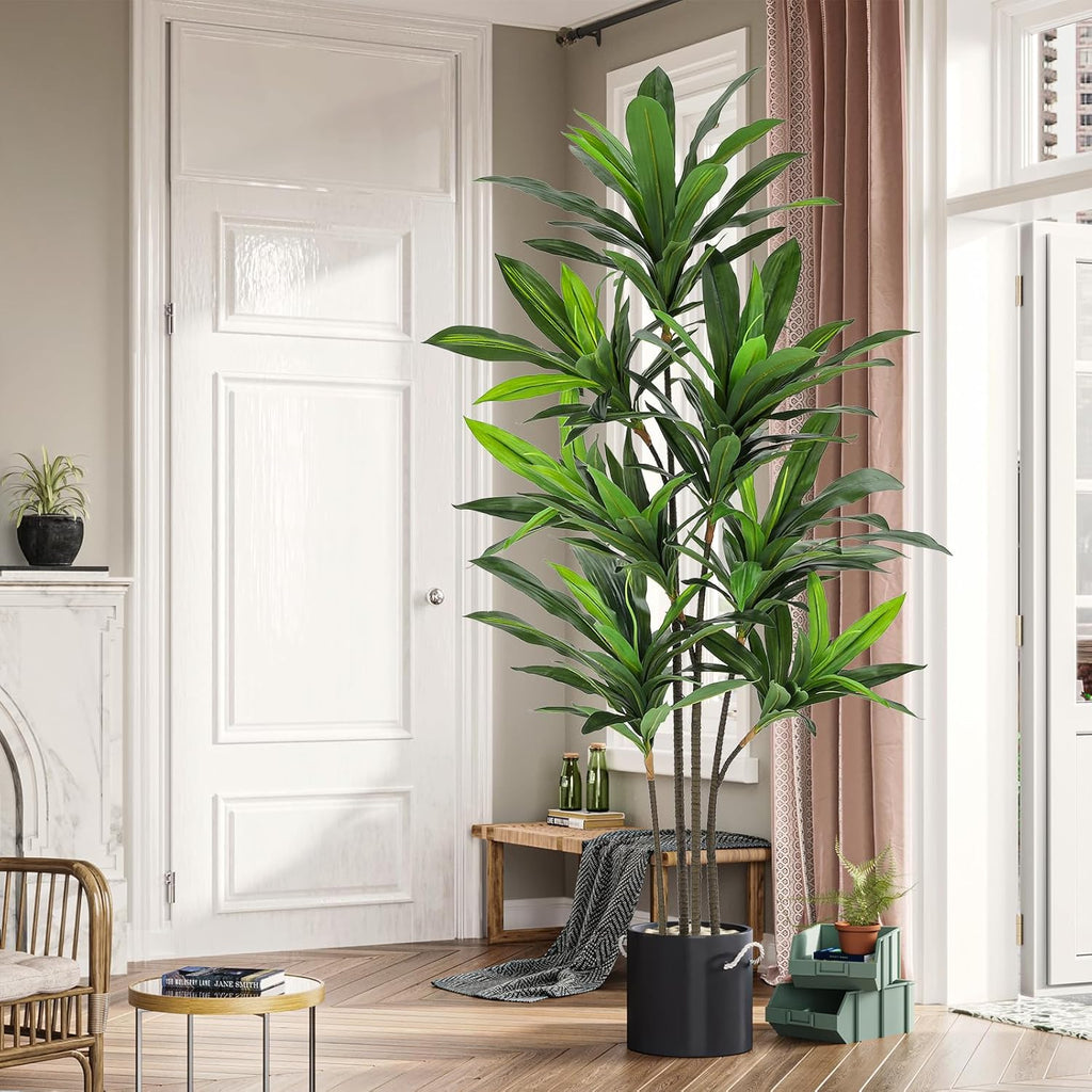 VIAGDO Dracaena Silk Plant Artificial 6ft Faux House Plants Evergreen Dracaena Marginata Fake Yucca Palm Trees in Pot Realistic Dragon Tree for Living Room Home Office Decor Indoor Outdoor
