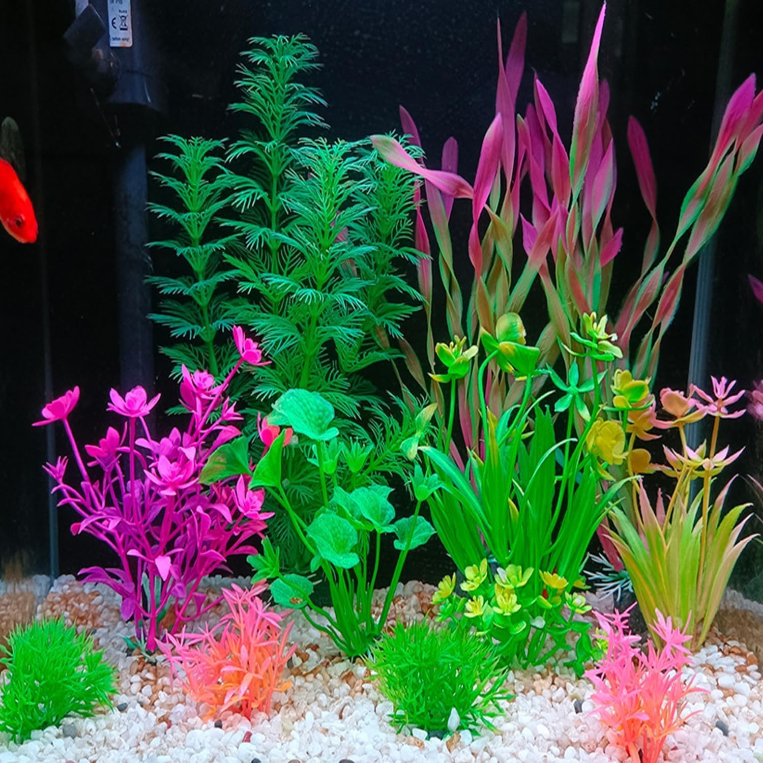 11 Pieces Colorful Artificial Fish Tank Decorations, Aquarium Decorations Fish Tank Purple and Green Artificial Plastic Plants, Small to Large (4-8Inch)