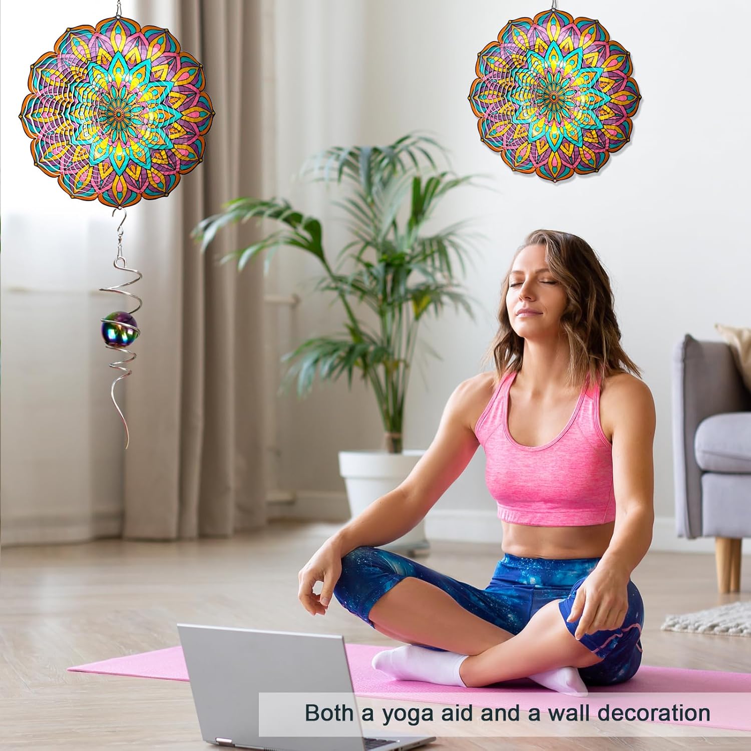 Mandala Wind Spinner - Purple Tulip Design | 12 Inch Stainless Steel Hanging Wind Sculpture & Catcher, 3D Kinetic Yard Art Garden Decor for Indoor & Outdoor | Meaningful Gift Idea