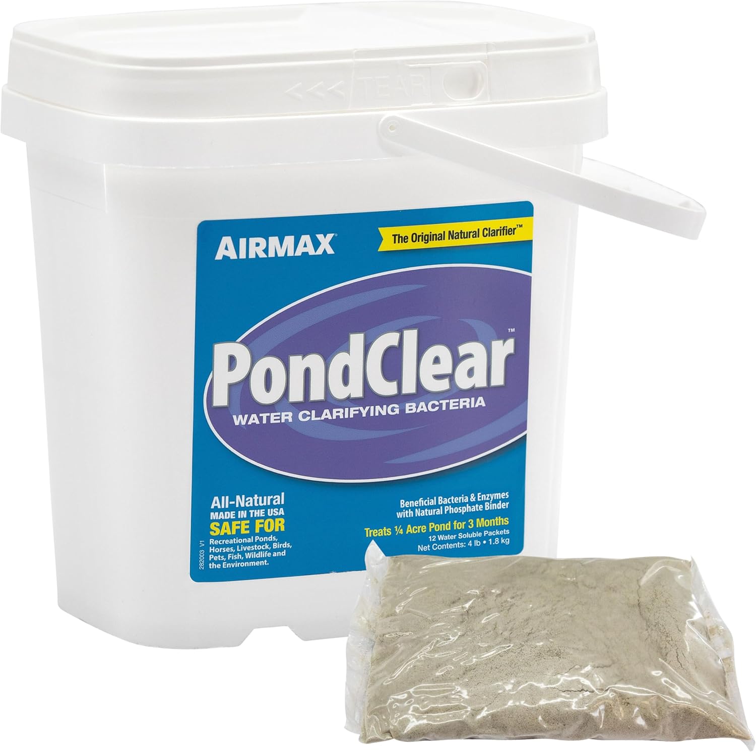 Airmax PondClear Packets, Beneficial Bacteria & Enzyme Clarifier Treatment with Ecoboost PRx, Clear & Clean Pond & Lake Water, Safe for Fish, 12-Count