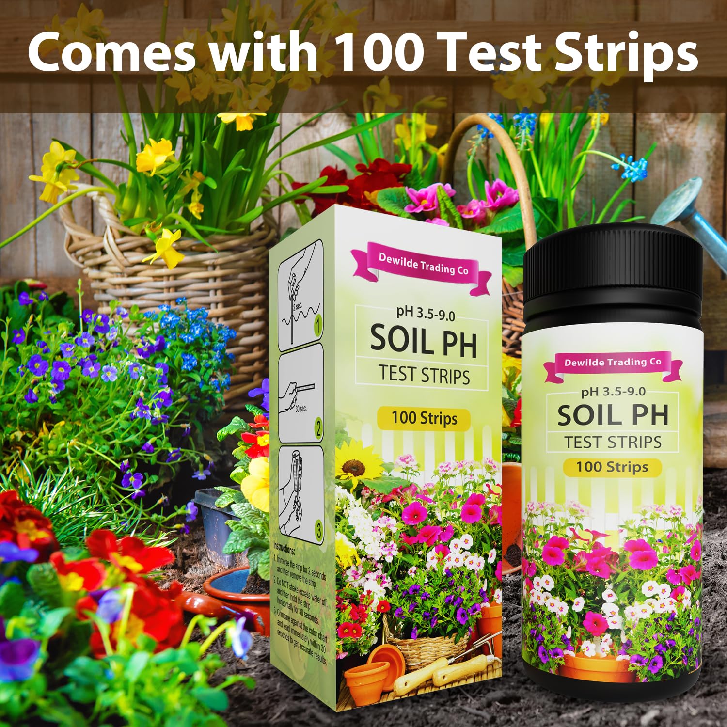 Soil pH Paper Test Kit – 100 Tester Strips (3.5-9 Range) – Use for Testing Garden Home Lawn Grass Vegetable Gardening Dirt Yard Compost Outdoor and Indoor Plants