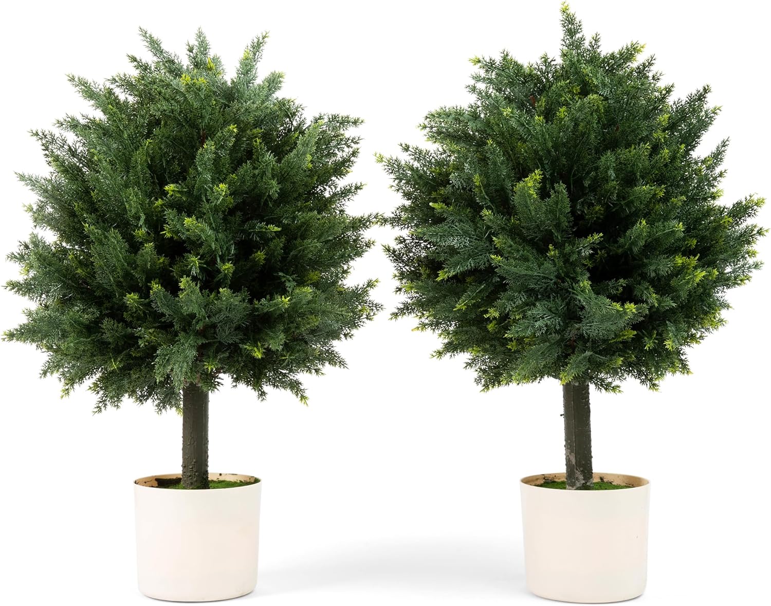 Premium 16" Diameter Artificial Cypress Topiary – Set of 2 Faux Plants in Beige Decorative Planters – UV-Resistant, Weatherproof, Realistic Outdoor & Indoor Greenery