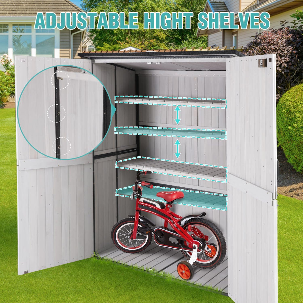 Outdoor Storage Cabinet with Adjustable Shelves, Large Metal Frame Garden Shed for Bike & Tool Storage, Lockable Waterproof Vertical Cabinet Box for Backyard, Patio, Lawn, Deck