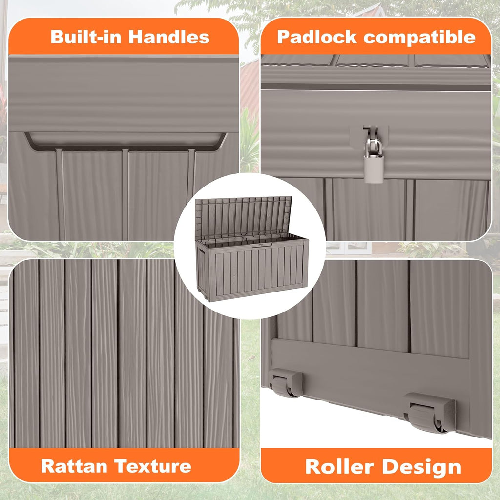 75 Gallon Resin Deck Box, Lockable Patio Outdoor Storage Box for Furniture, Garden Tools and Tools Storage, Waterproof Outside Storage Boxes - Grey