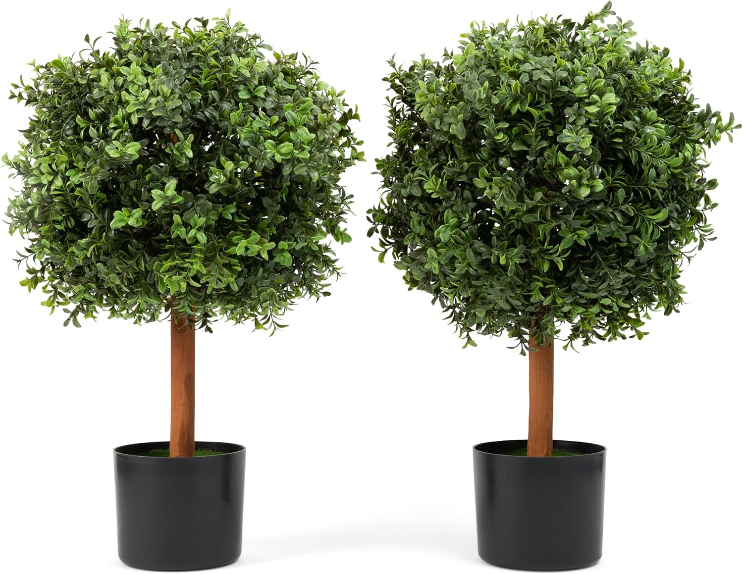 Premium 14" Diameter Artificial Boxwood Topiary – Set of 2 Faux Plants in Black Decorative Planters – UV-Resistant, Weatherproof, Realistic Outdoor & Indoor Greenery Accent