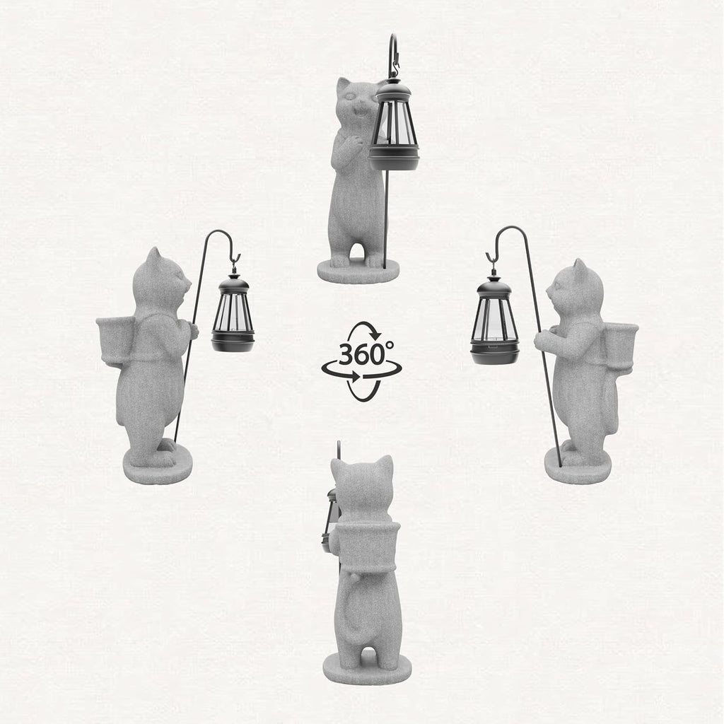 Garden Decoration, Figurine, Lawn Statue, Sculpture Ornament, Animal Figurine - Cat Resin Statue with Lantern (Basket)