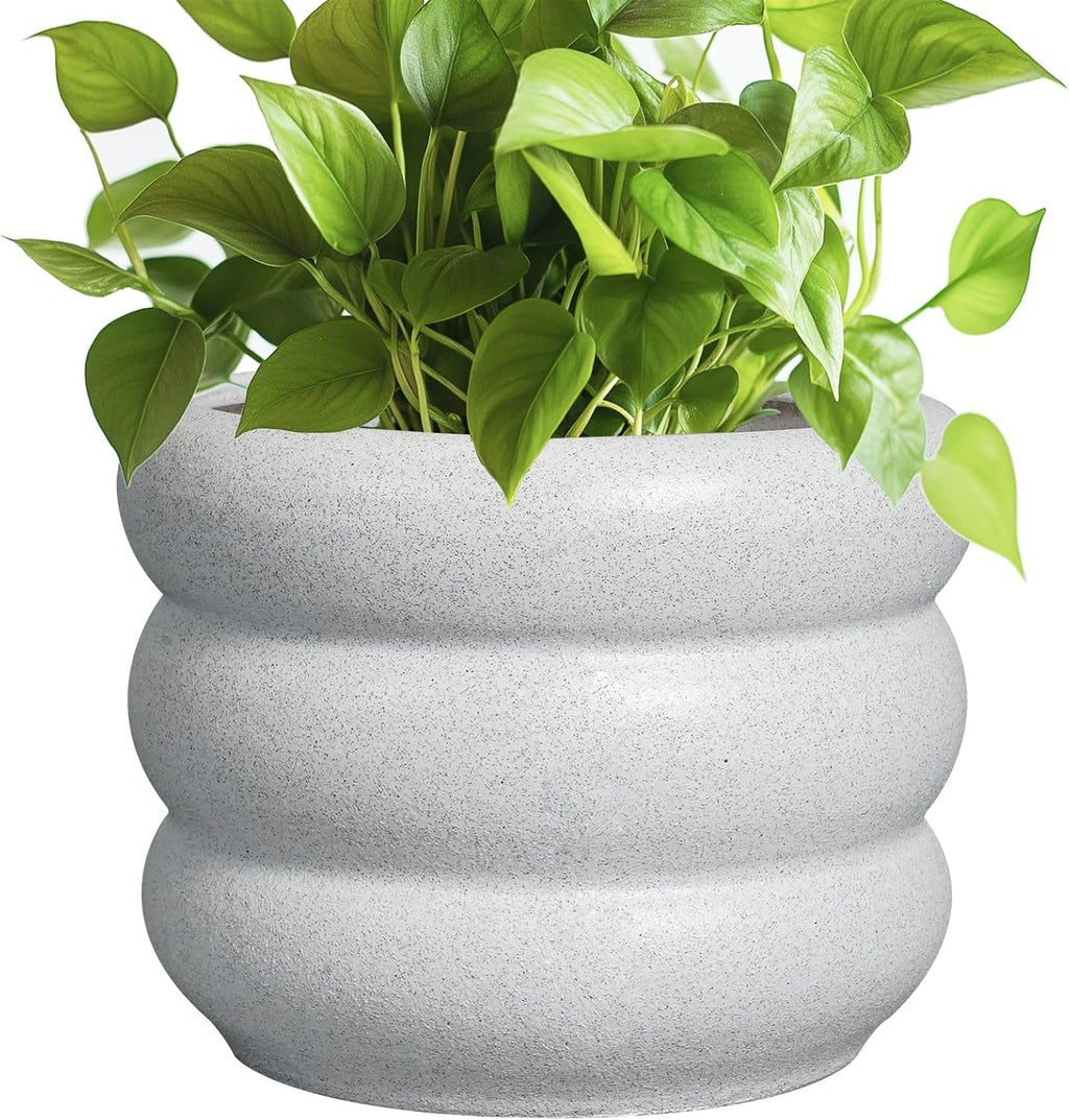 SQOWL Ceramic Planter for Indoor Plants - 8 Inch Plant Pot with Drainage Hole Outdoor Flower Pot Modern Round Planter Medium Plant Pot for Garden Office Decor White
