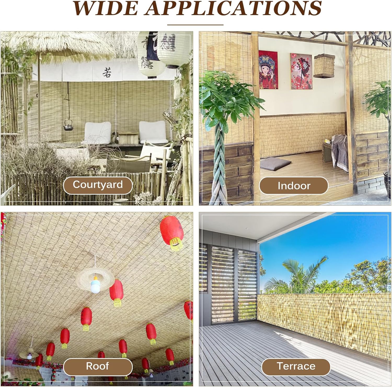 Natural Reed Fencing Rolls: Privacy Bamboo Fence 3/4/5/6ft High Roll Reed Screen, Decorative Bamboo Fencing for Outdoor Balcony Patio Garden Backyard,with Cable Zip Ties(Nature, 6x10ft)