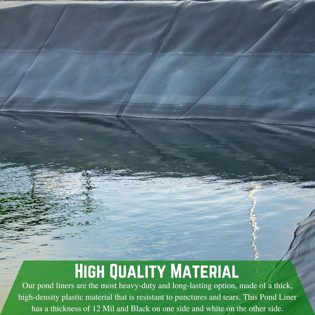 Farm Plastic Supply - 12 Mil String Reinforced Black/White Pond Liner - 12 Mil Fish Pond HDPE Liner, Pond Liners for Outdoor Ponds, Koi Ponds, Garden Fountain, Containment Liner (6' x 25')