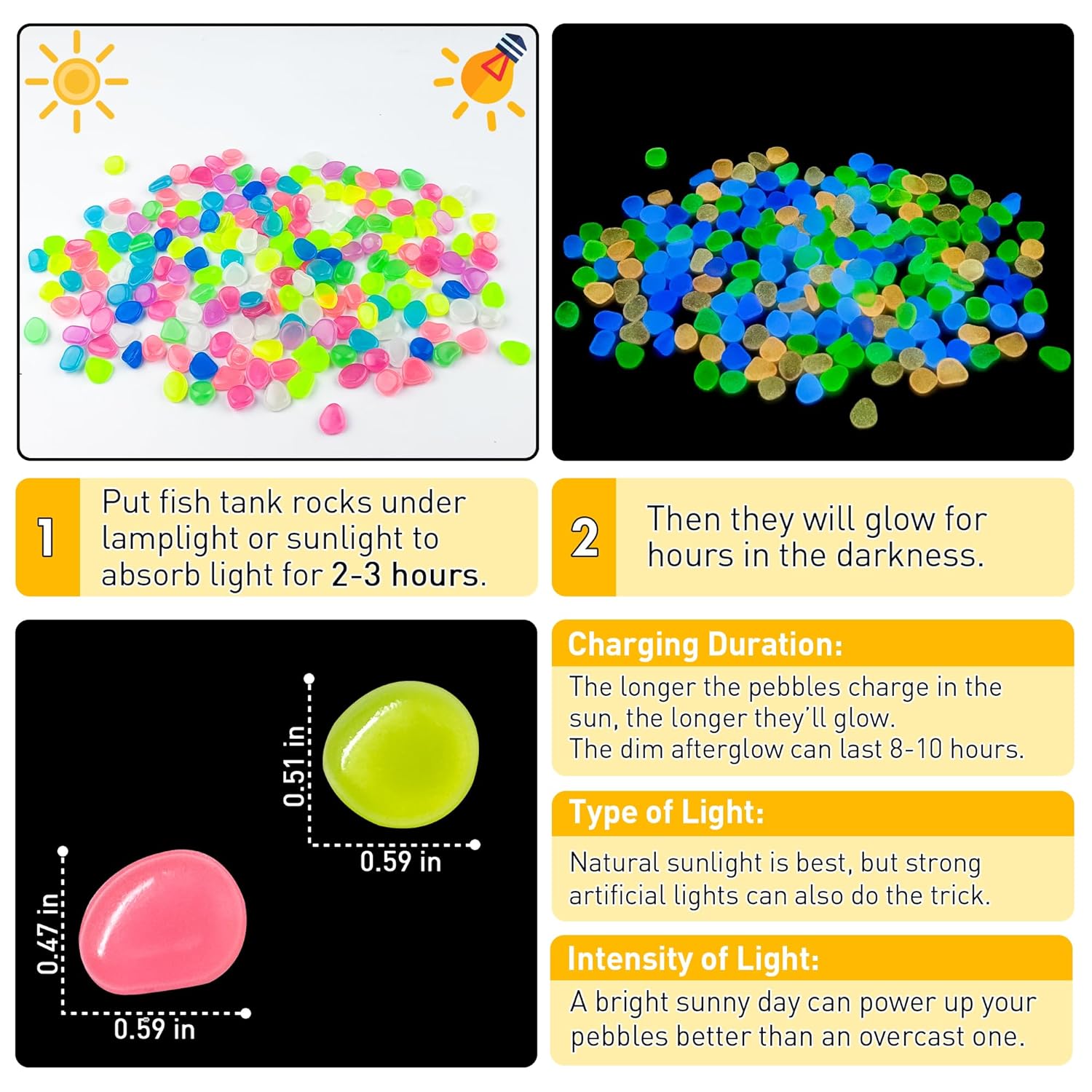Glow in The Dark Rocks Outdoor Garden Pebbles Stones, 1.2Lbs Fish Tank Glow Rocks Resin Glowing Pebbles for Garden/Aquarium/Planter/Walkway/Driveway,Multi