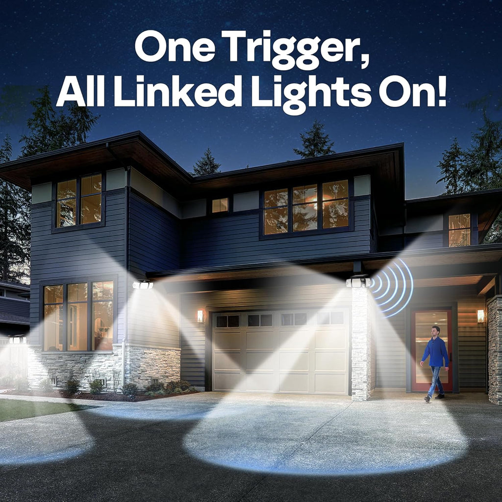 VIVOHOME Linkable Solar Flood Lights Outdoor, 2 Adjustable Motion Sensors Security Lights with 3 Heads, 2500LM, IP65 Waterproof, Solar Powered for Outside, Yard, Porch, Patio