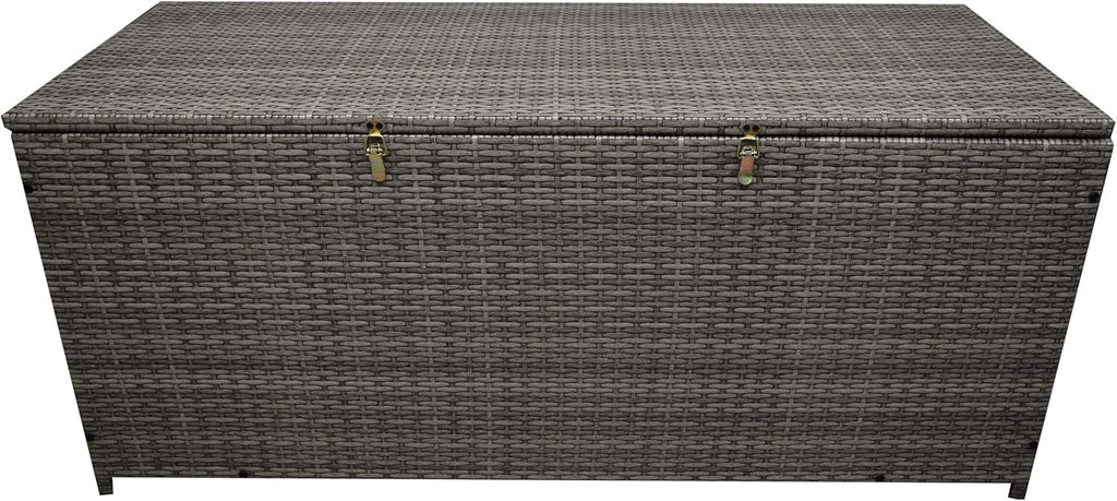 Oakland Living Grey Indoor and Outdoor Balcony Patio Deck Porch Pool 113 Gallon Wicker Storage Box Trunk Bin with Metal Frame