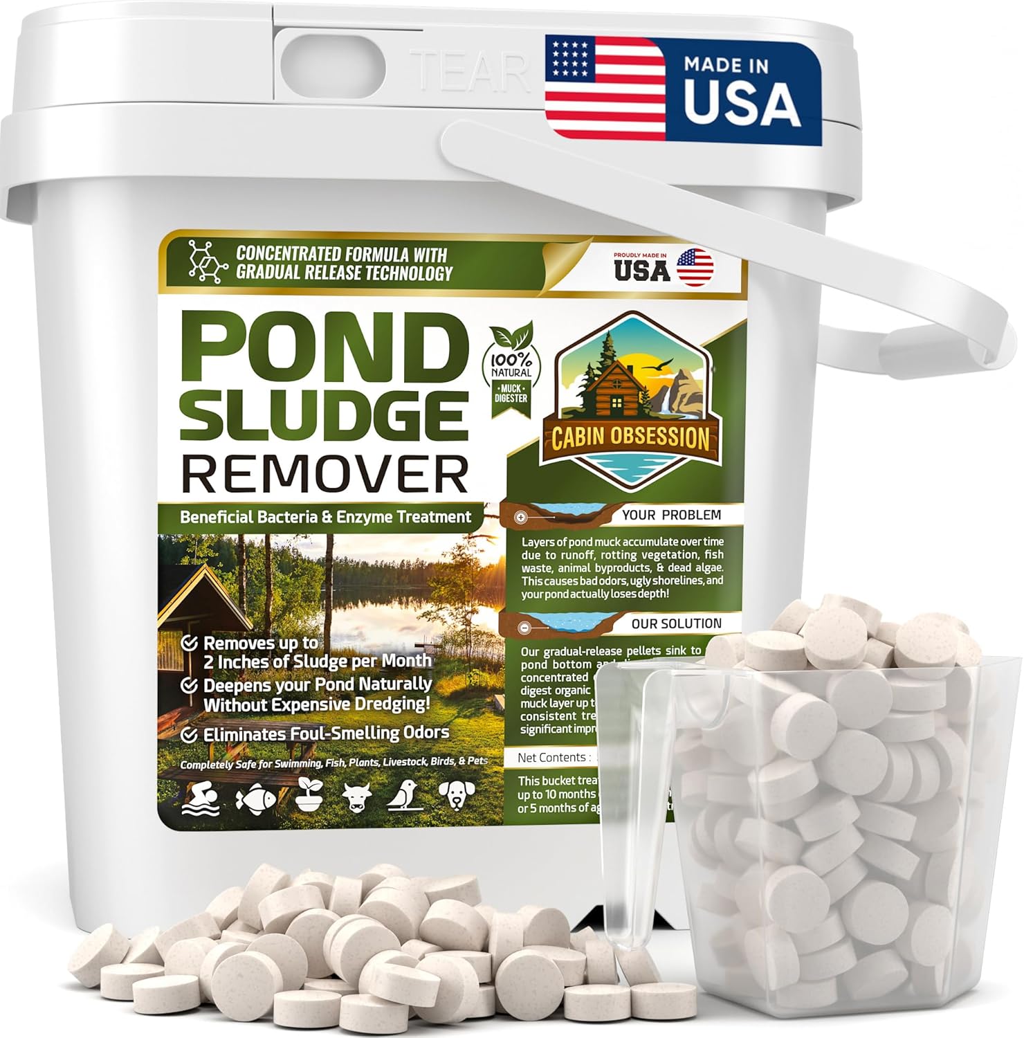 Pond Sludge Remover – 5 Pounds Beneficial Pond Bacteria & Enzyme Treatment - 100% Natural Muck Digester – Safe for All Aquatic Life and Recreation - Made in The USA