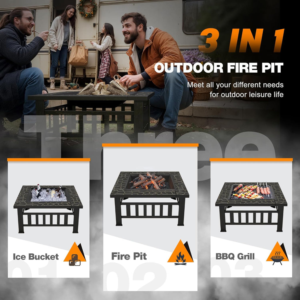 Devoko Outdoor Fire Pit, 32 Inch Firepit Table Metal Outdoor Fireplaces with Waterproof Cover for Outside Patio Camping (Bronze)