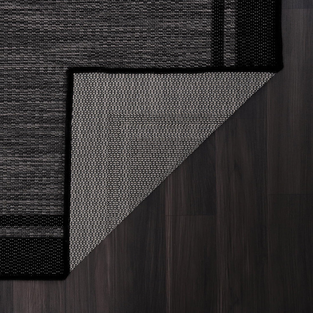 CAMILSON Indoor Outdoor Rug, 9x12 Bordered Dark Grey Black Modern Large Area Rugs for Indoor and Outdoor Patios, Kitchen and Hallway Mats, Washable Porch Deck Outside Carpet (Bordered Black, 9 x 12)
