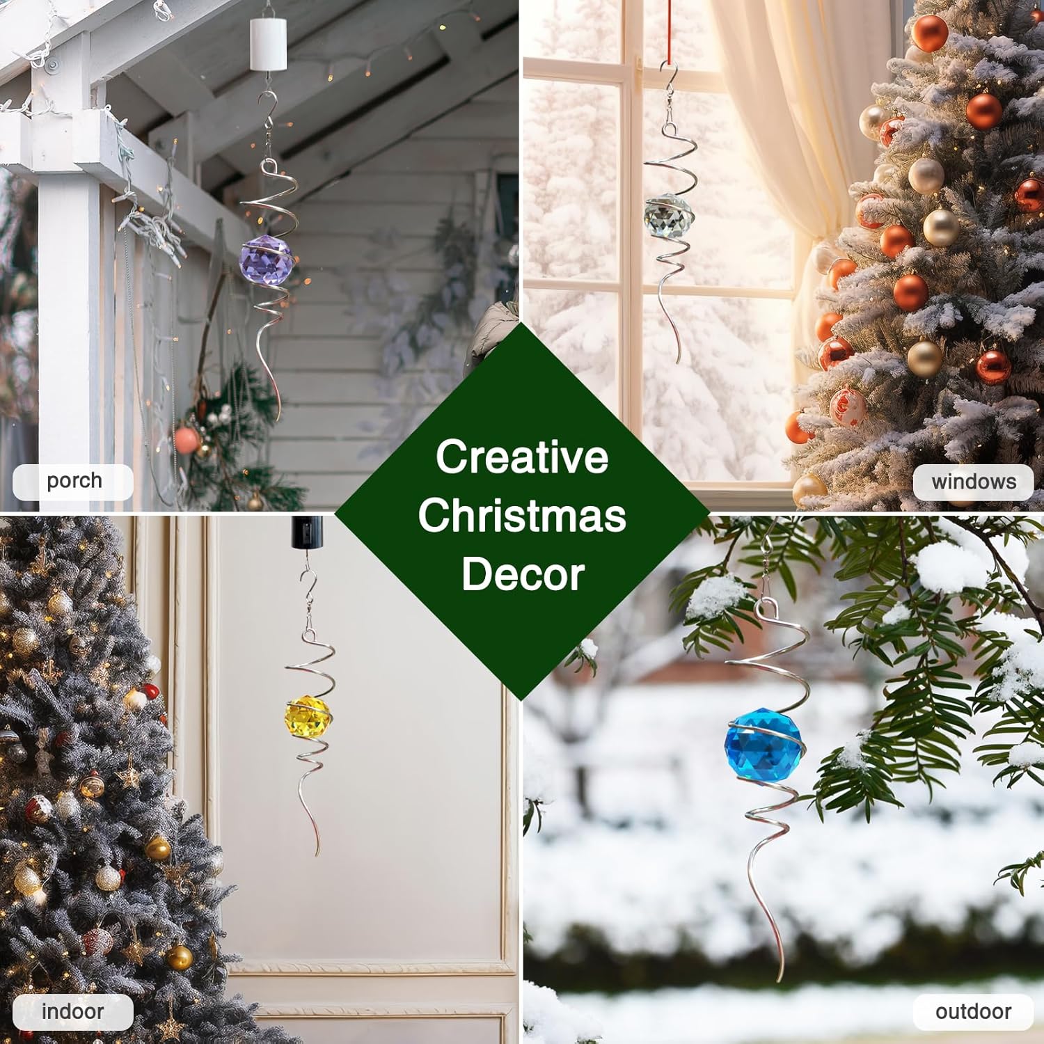 Gazing Ball Spiral Tail, Wind Spinner Stabilizer with Purple Glass Orb | 13-Inch Sun Catcher Rainbow Maker, Mesmerizing Rotating Art for Outdoor Garden Yard | Unique Hanging Decor & Gift