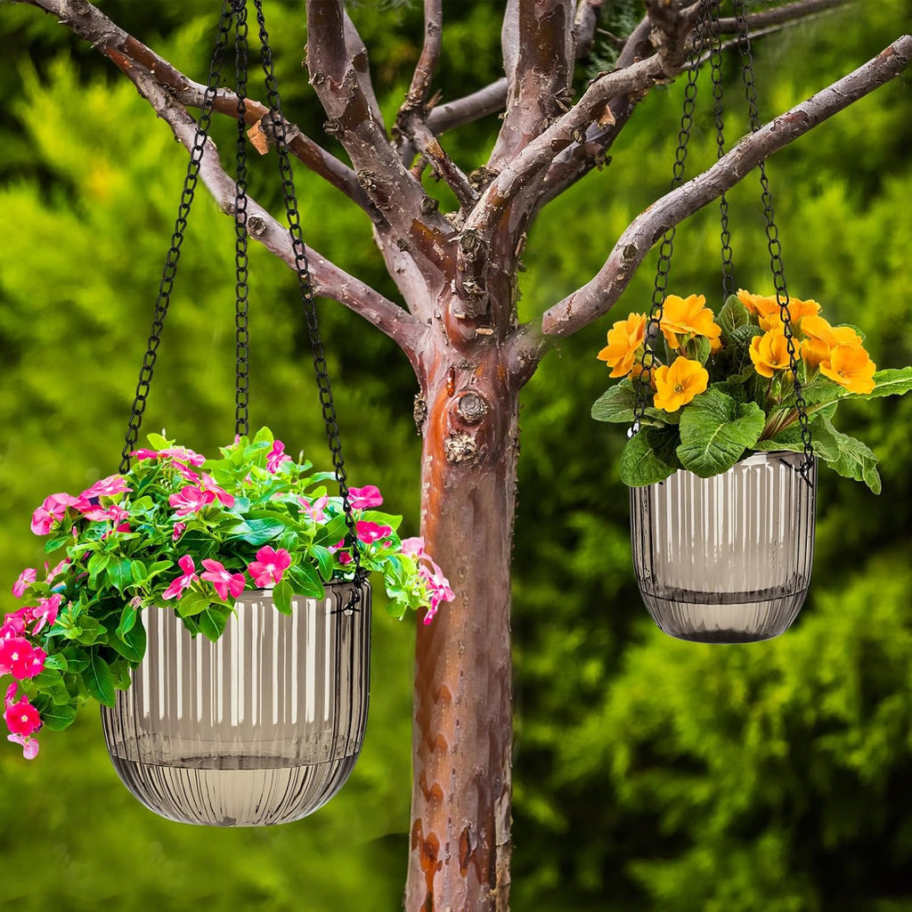 Maxcheck 4 Pcs Self Watering Hanging Planters Indoor Gift 6.5'' 4.5'' Hanging Flower Pots Baskets Outdoor Self Watering Plant with 3hooks Drainage Holes for Home(Gray)