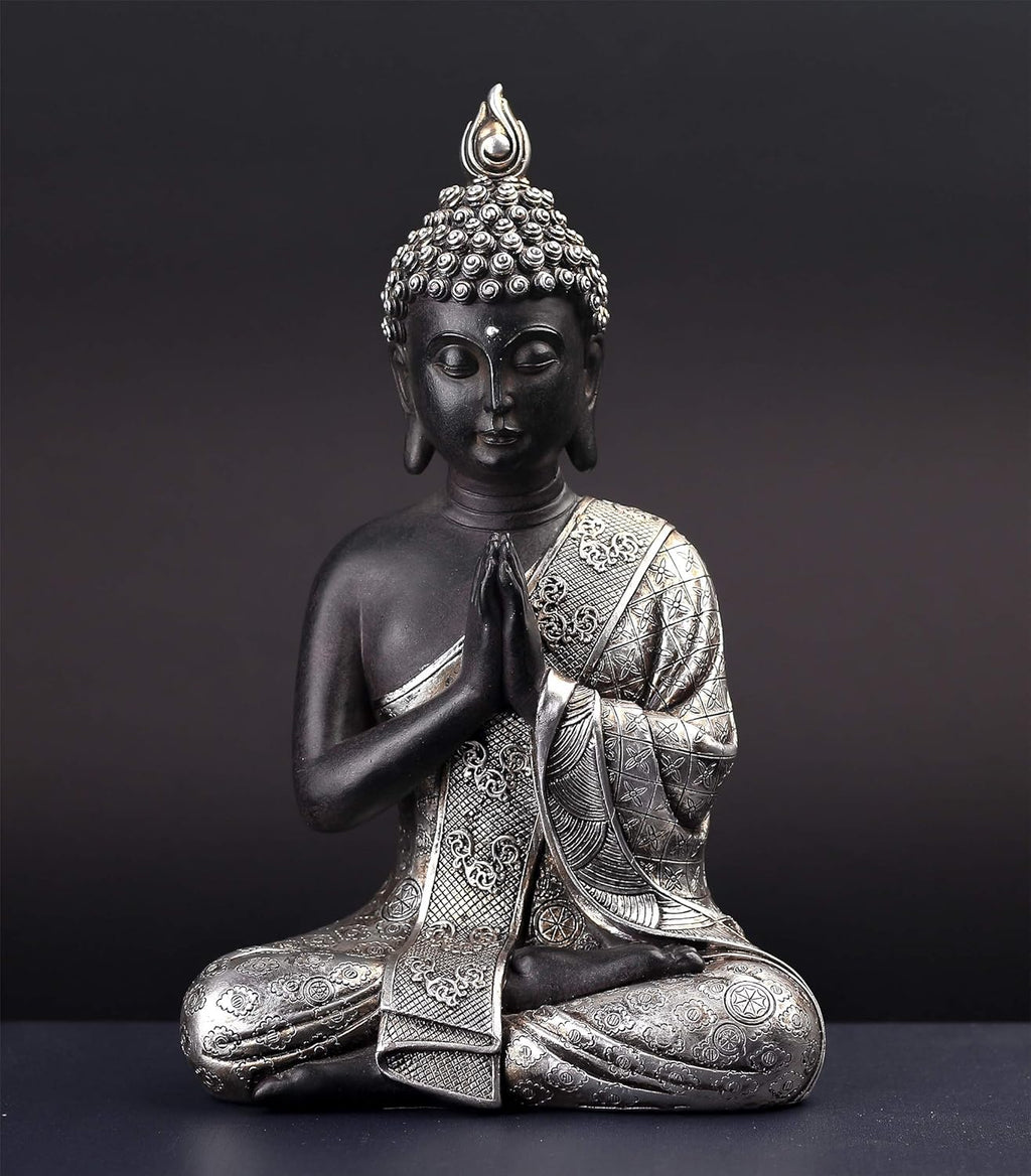 JORAE Seated Buddha Statue Buddhism Thai Meditating Home and Garden Decorative Sculpture Praying Collectibles Figurines, 9.5 in, Polyresin