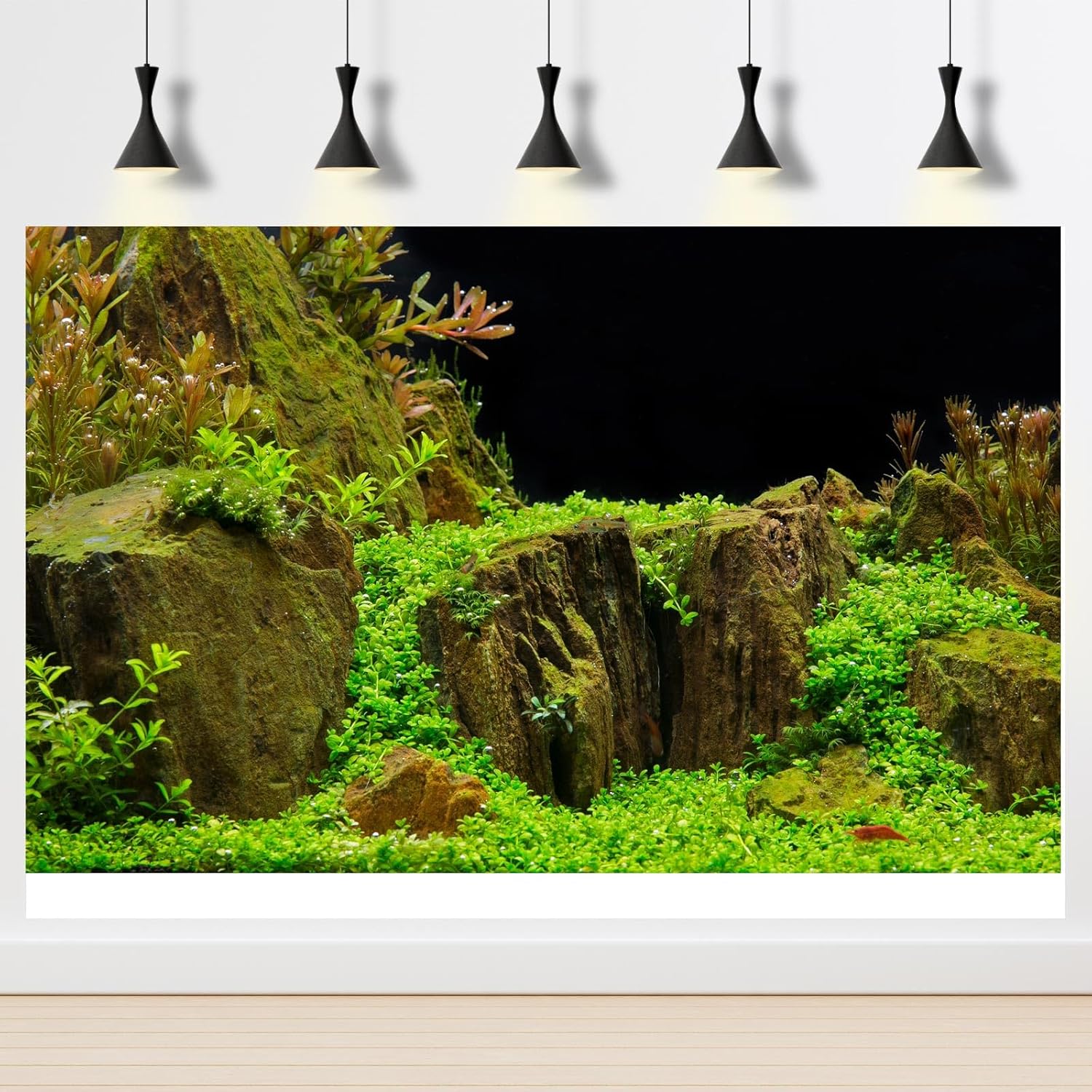 Aquarium Background Exquisite Underwater Grass with Moss Aquarium Backdrop Mysterious Stone Aquarium Background Durable Vivid and Fresh Leaves Background Tank Backdrop Decor Vinyl 24x12in