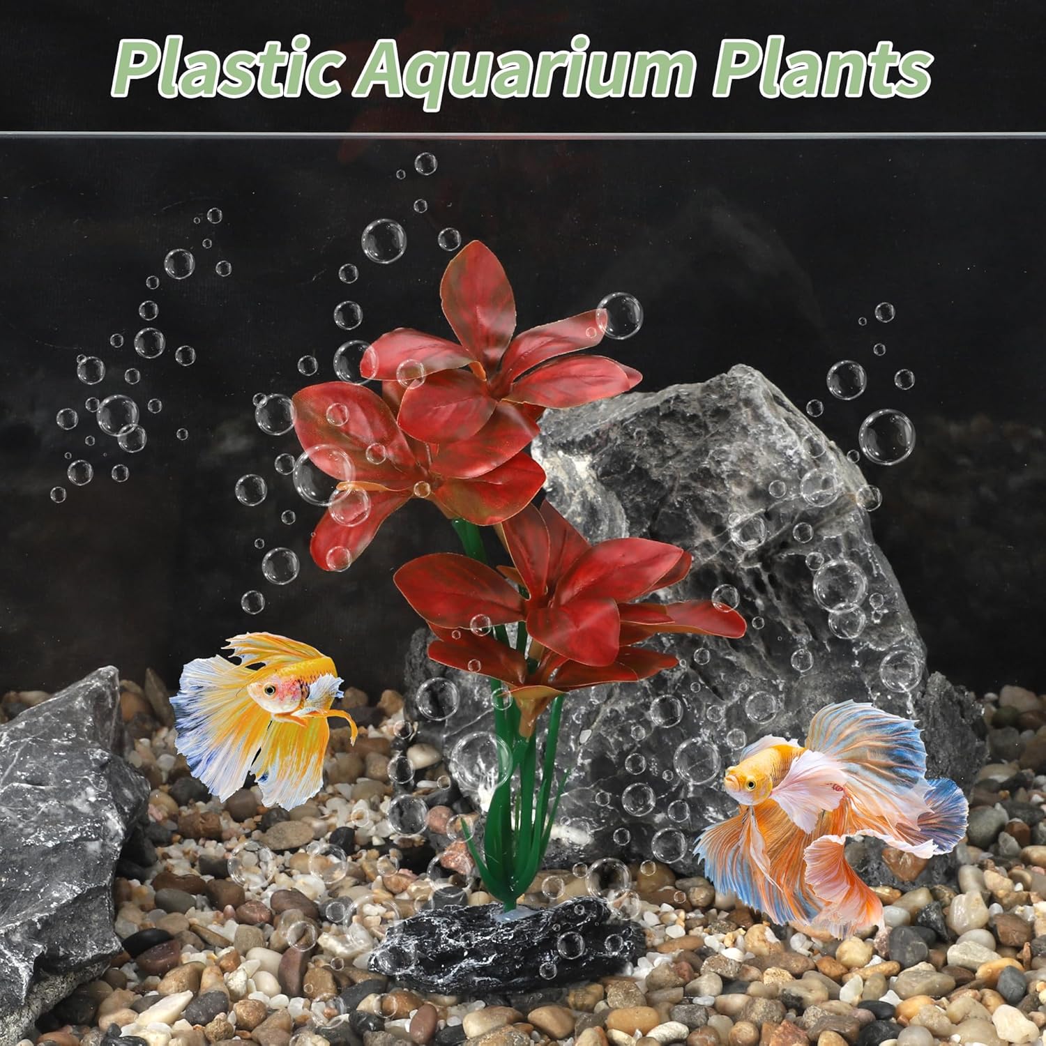 Aquarium Plastic Plants, Reptile Plant Decoration, Aquatic Plant Resin Decor, Betta Fish Tank Realistic Plants for Aquarium, 7.28" Height, Red