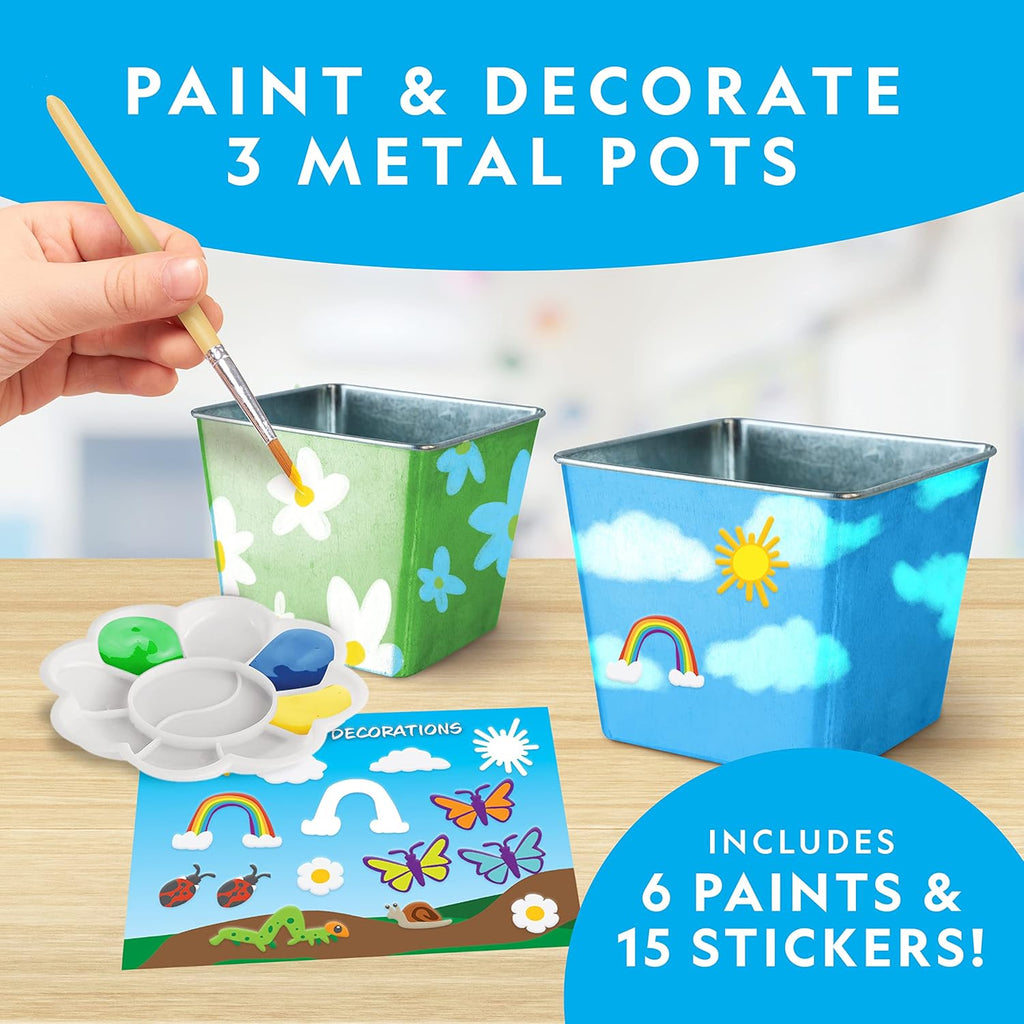 National Geographic Flower & Herb Gardening Kit for Kids - Gardening Set with 3 Stainless Steel Pots, Paint & Stickers, Kids Plant Growing Kit