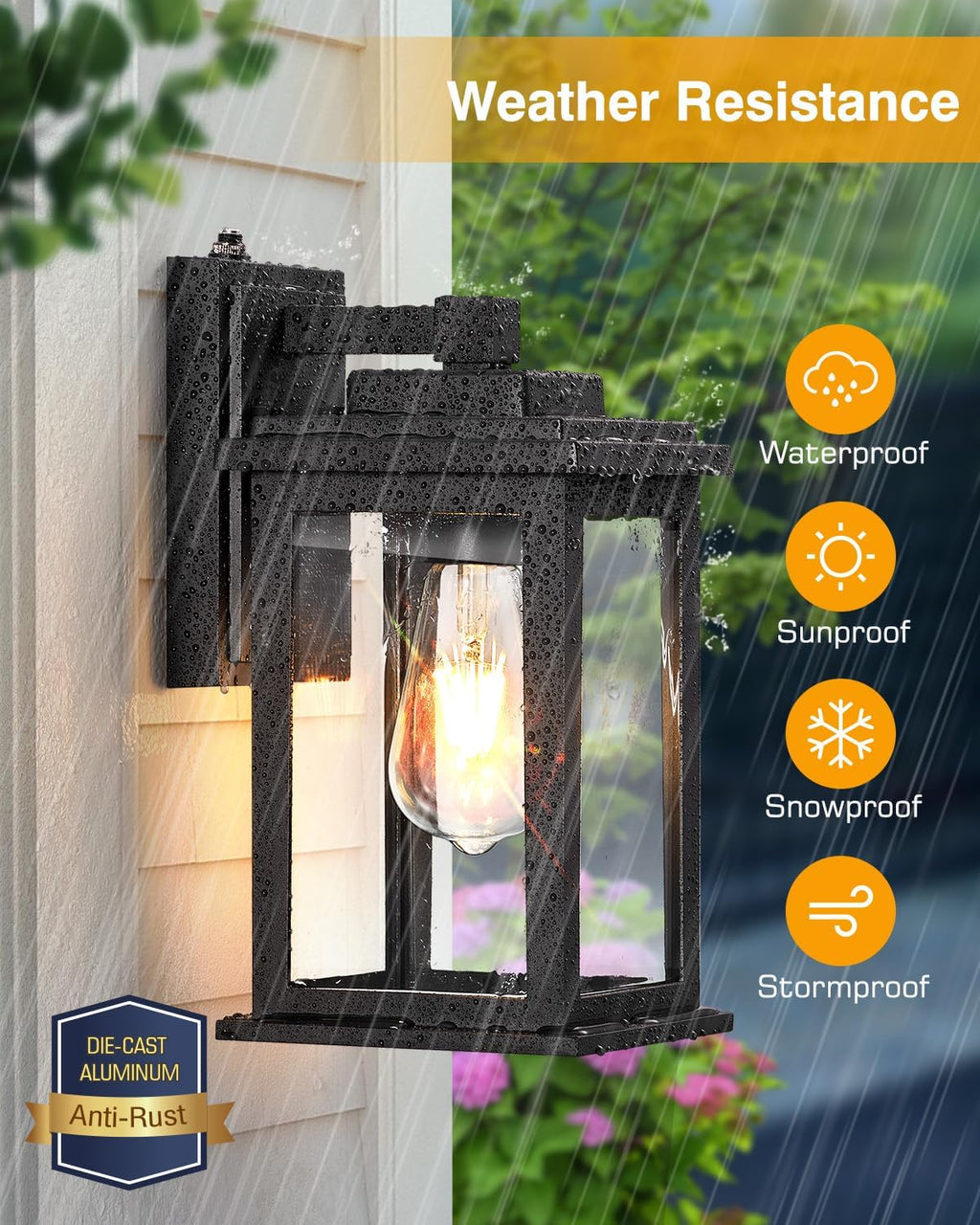 VIANIS Black Dusk to Dawn Outdoor Lights for House, 2 Pack Outdoor Wall Lights, Waterproof Porch Lights, Exterior Lighting Fixtures with Tempered Glass, for Porch, Garage, Doorway,Hardwired, Non-solar