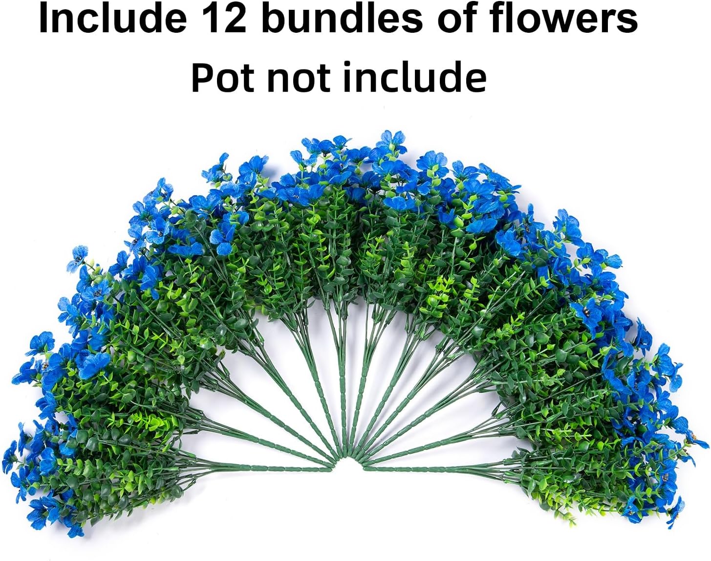 Artificial Flowers for Outdoor Indoor Garden Home Decoration, Faux Flower Daisy with Eucalyptus Leaves Fake Plants Greenery Boxwood Porch Patio, 12 Bundles (Blue)