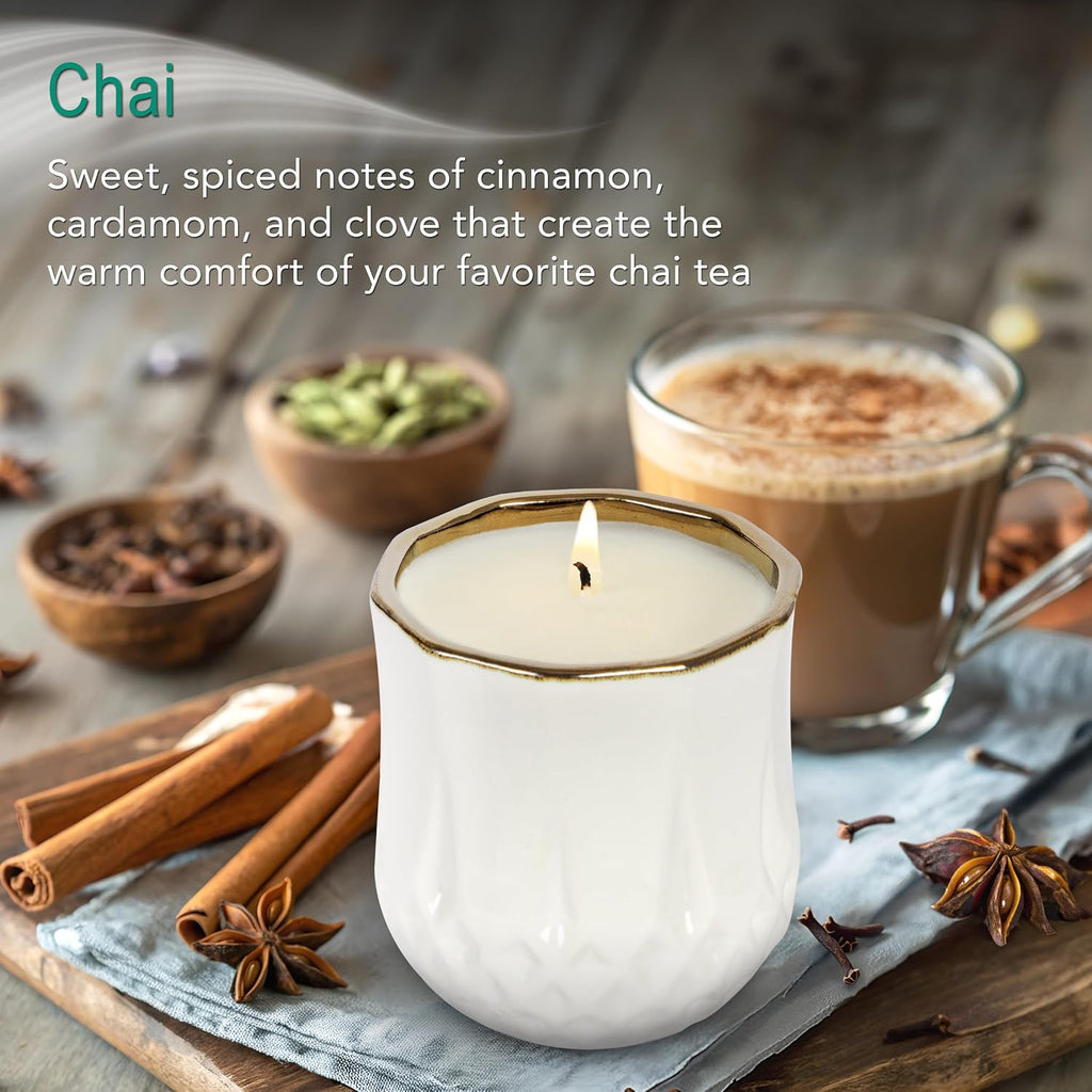 The Growing Candle, Chai Scented, 9oz Ceramic Pot, Aromatherapy Candles for Home, 100% Soy, Astrid