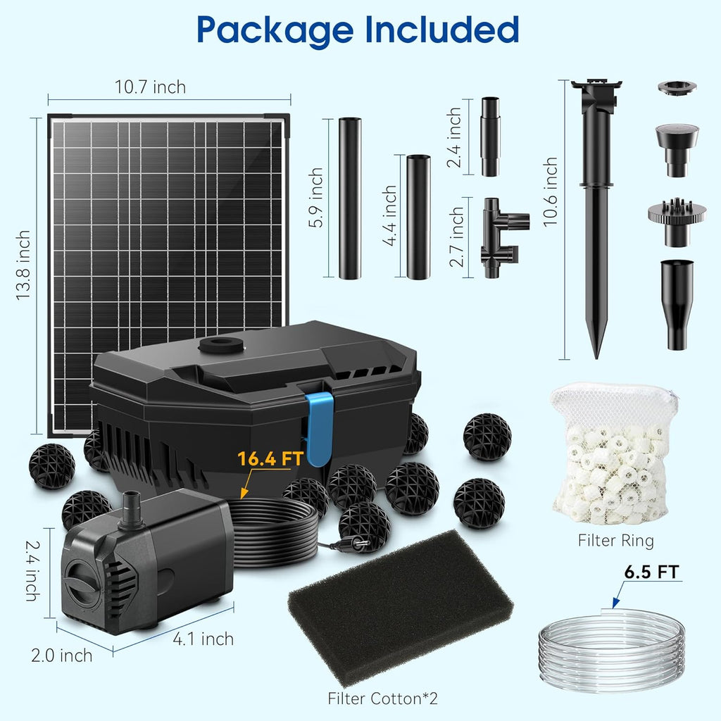 NFESOLAR Solar Water Fountain Kit, Pond Filter with 20W Solar Panel, 120 GPH Solar Water Pump, 4 Sprayers for Outdoor Pond 120-300 Gallons, Fish Tank and Garden Water Features N3212