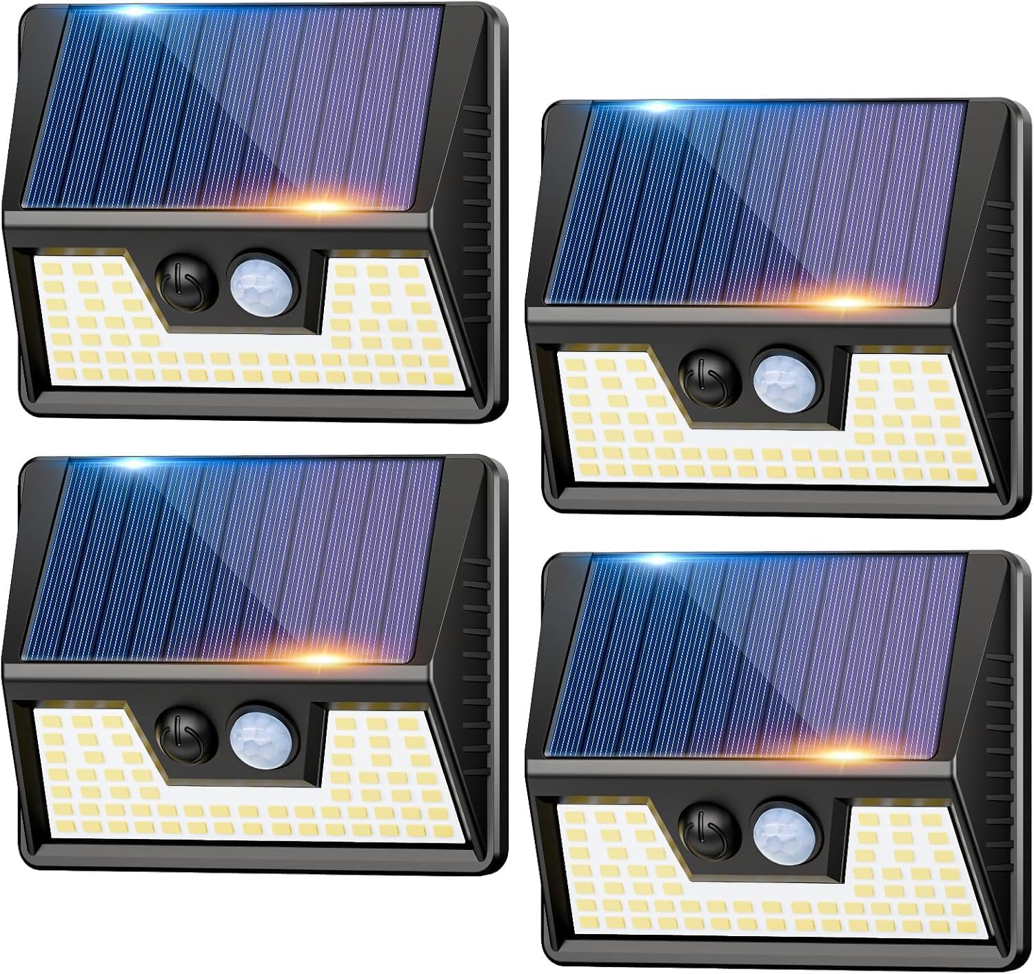 4 Pack Solar Motion Lights Outdoor, Waterproof Fence Lights Solar Powered with 3 Lighting Mode, Cold White LED Step Light for Outside Wall Yard Deck Stairs Garden - Black