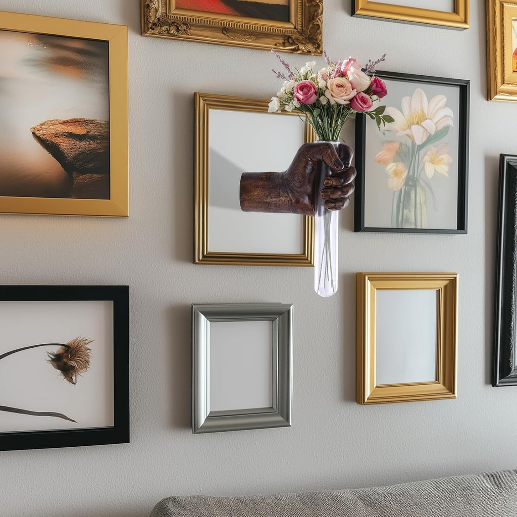 Vintage Wall Sculptures, Hand Vases Home Decor, Wall Mount Art Sculpture, Unique Wall Art Statue, Funky Flower Vase Decorations, Modern Eclectic Hanging Decor,Glass Test Tube Vase