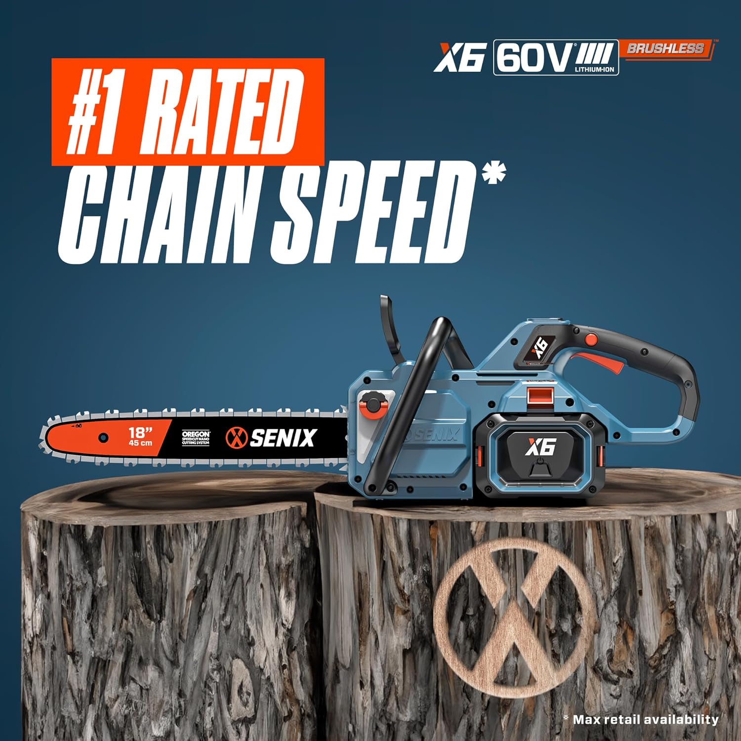 SENIX Chainsaw|60V 18" Battery Chainsaw|Brushless Electric Chainsaws|Cordless Chain Saw with 4Ah Battery & Charger|Garden Tool for Trees, Pruning, Branch Trimming, Best Gifts for Man, CSX6-M1