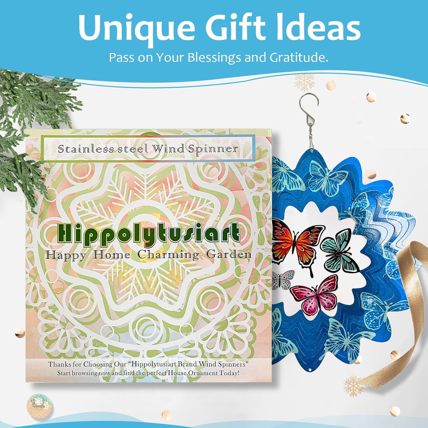 Butterfly Wind Spinners,12In Stainless Steel 3D Wind Spinner for Yard and Garden,Butterfly Gifts for Women Mom Grandma Wife Father,Outdoor & Indoor Hanging Kinetic Yard Art Decorations