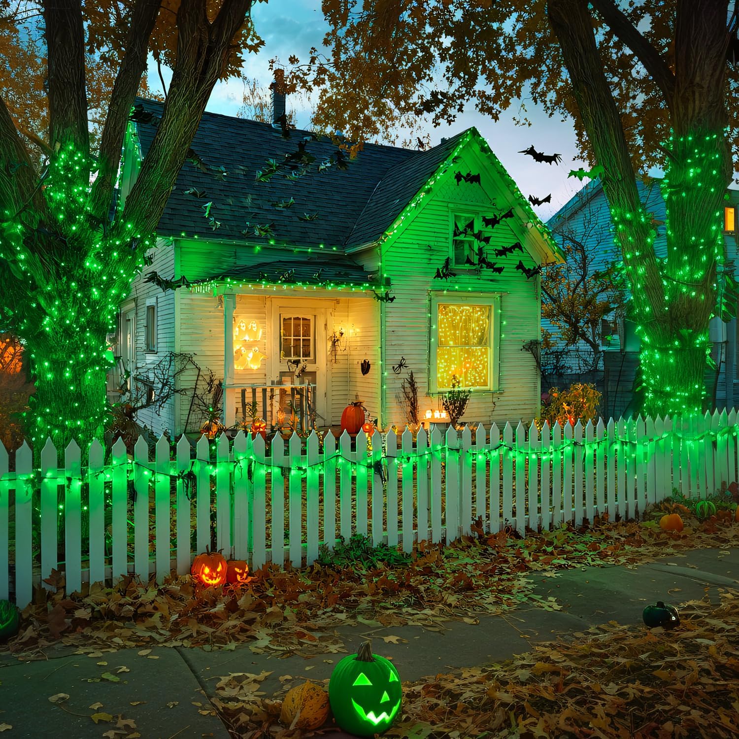 JMEXSUSS 2 Pack Green Halloween Lights, Total 400 LED 151FT Green Solar Lights Outdoor Waterproof, 8 Modes Solar Christmas String Light for Outside Patio Yard Tree Christmas Halloween Decorations