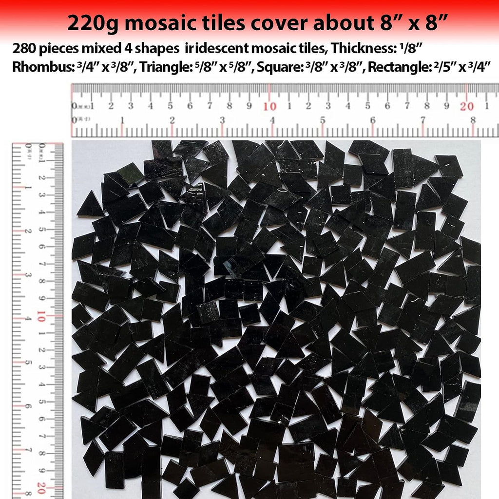 Iridescent Black Glass Mosaic Tiles, 280 Pieces Mixed 4 Shapes Stained Glass Sheets, Mosaic Making Supplies for Adults